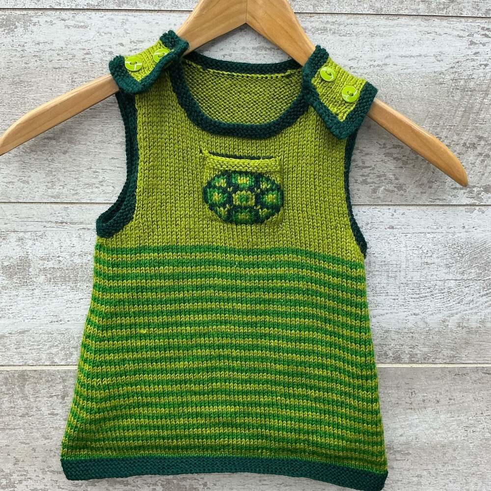 Hand Knit Green Baby Vest Tank Top with Pocket